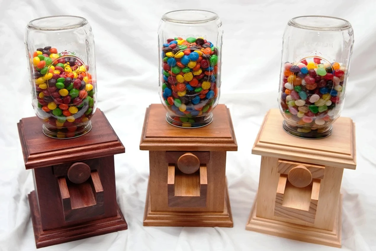 Vintage Wood Nut Candy Gum Ball Peanut Skittles Snack Dispenser - photo 3