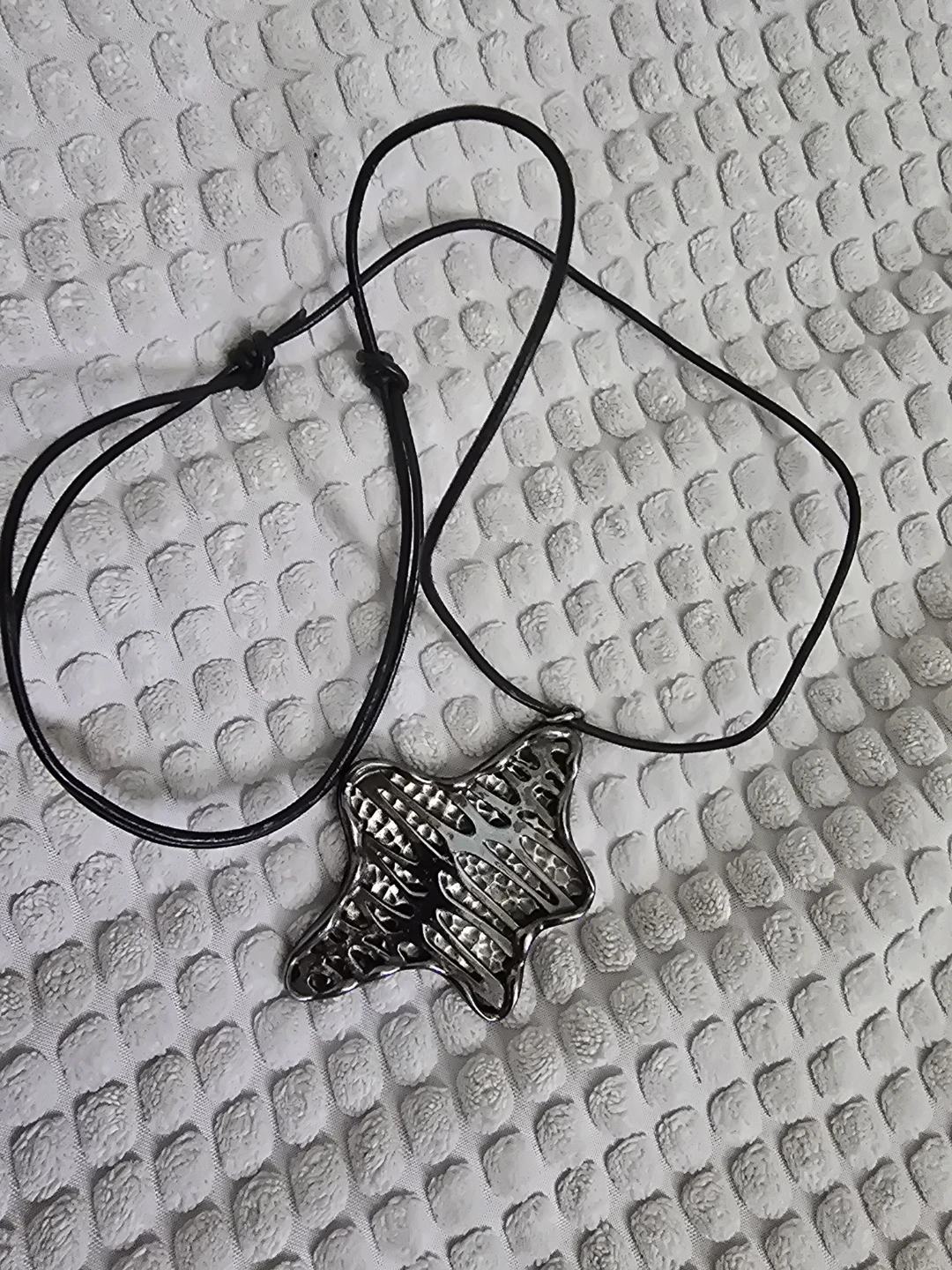 CORO SIGNED Vintage  Star Pendant Necklace with Leather Cord - photo 2
