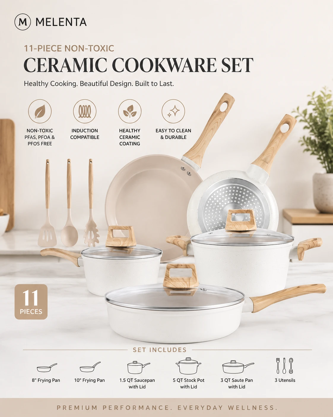 Melenta 11-Piece Non-Toxic Ceramic Cookware Set