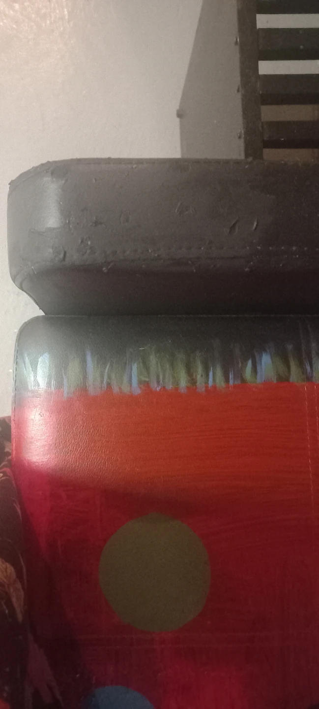 Artistic ,Black faux leather sofa  painted custom cushion - photo 2