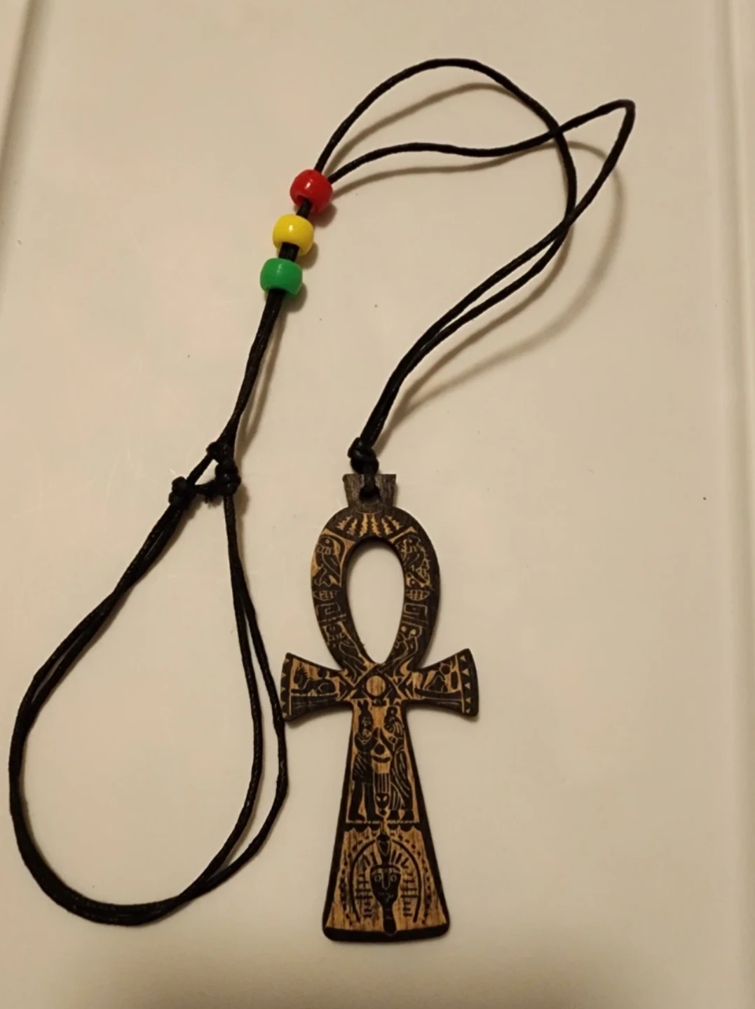 Wooden Ankh Pendant Necklace with Rasta Beads - photo 2