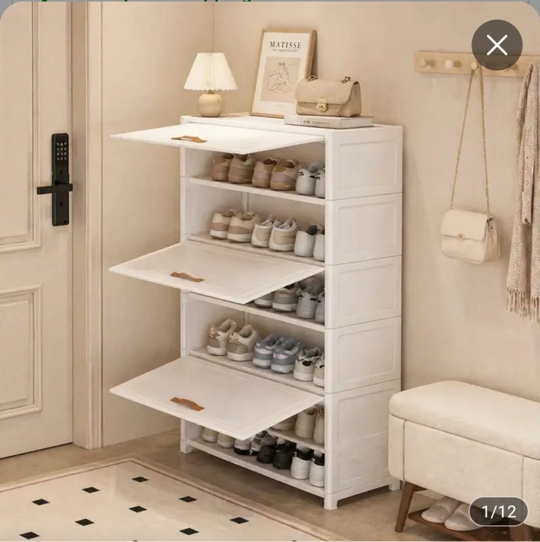 White 6-Tier Shoe Cabinet with Flip Doors