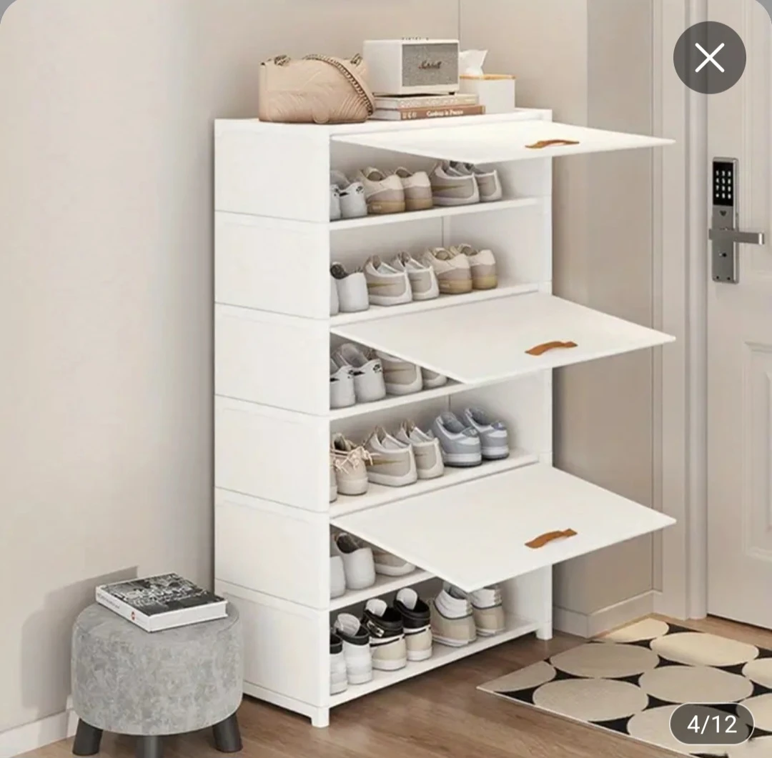 White 6-Tier Shoe Cabinet with Flip Doors - photo 2