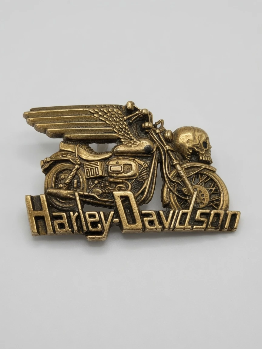 Vintage Harley-Davidson Winged Skull Brass Belt Buckle - photo 3