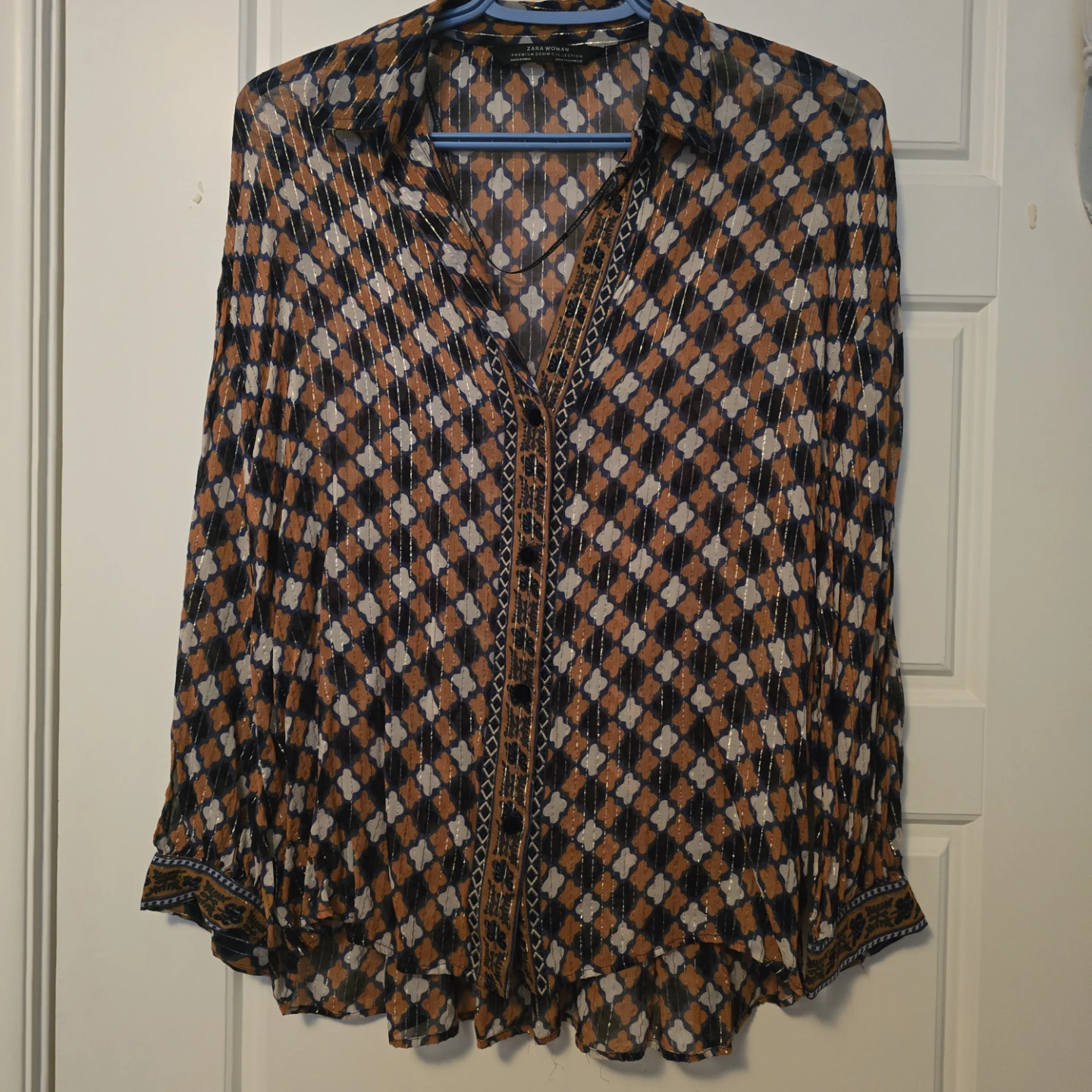 Zara Woman Sheer Long Sleeve Blouse