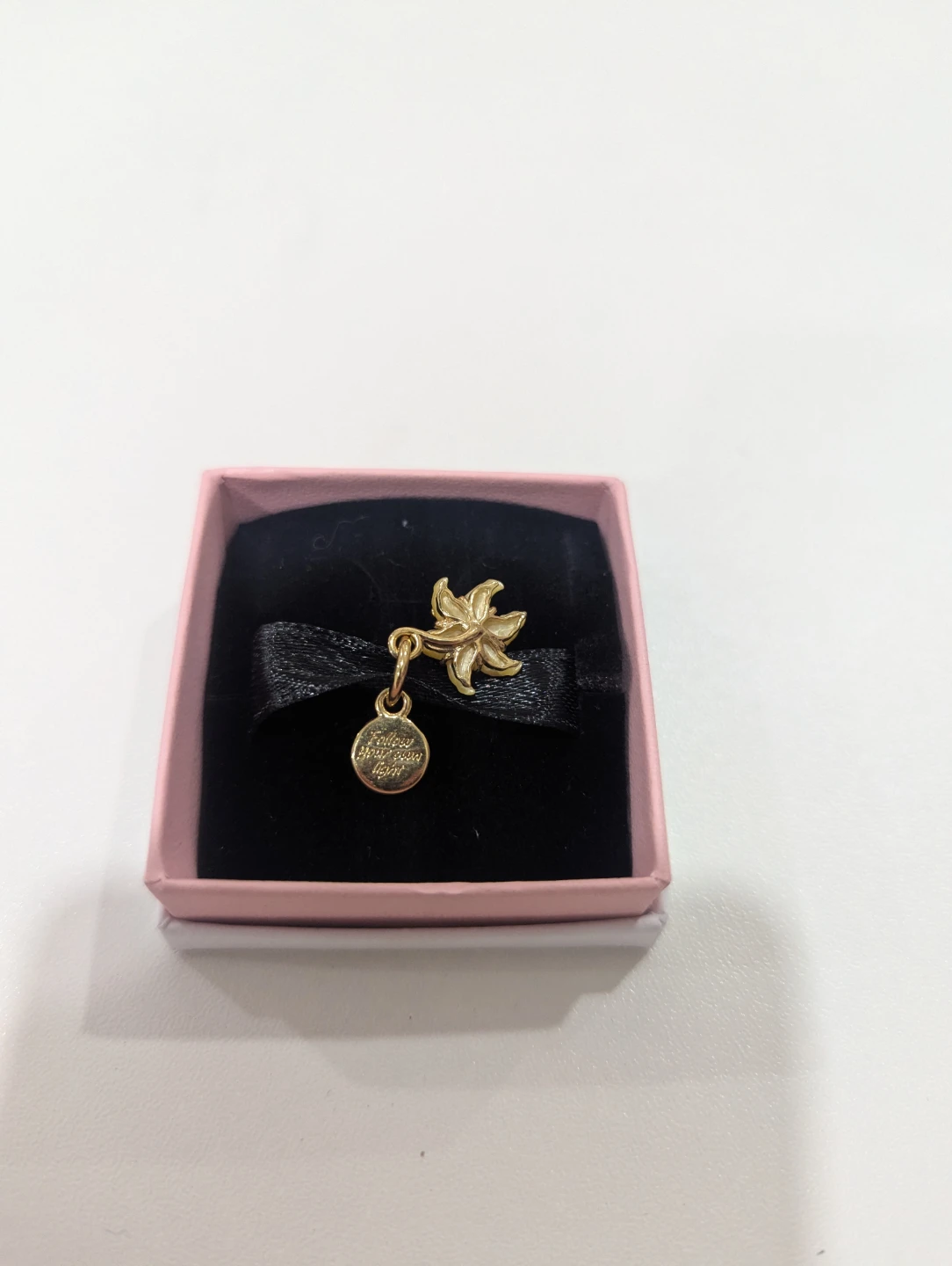 Pandora Gold Lily Flower Charm with "Follow Your light" Disc - photo 2