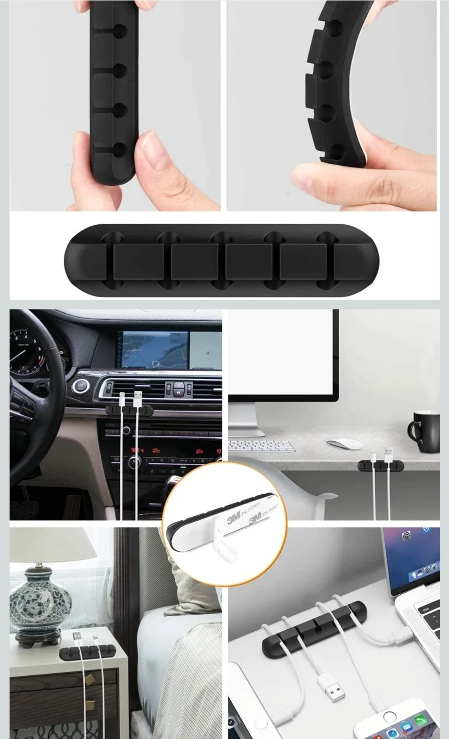 Black 5-Slot Cable Organizer Clips - photo 3