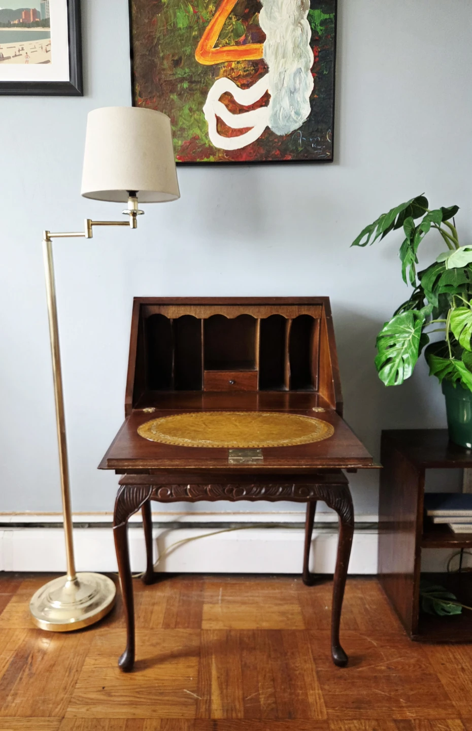 Antique Solid Mahogany Compact Size Drop-Down Secretary Desk