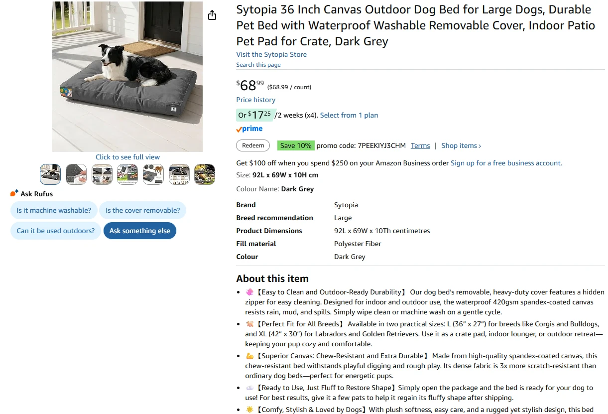 36 Inch Large Dog Bed - Dark Grey - photo 2