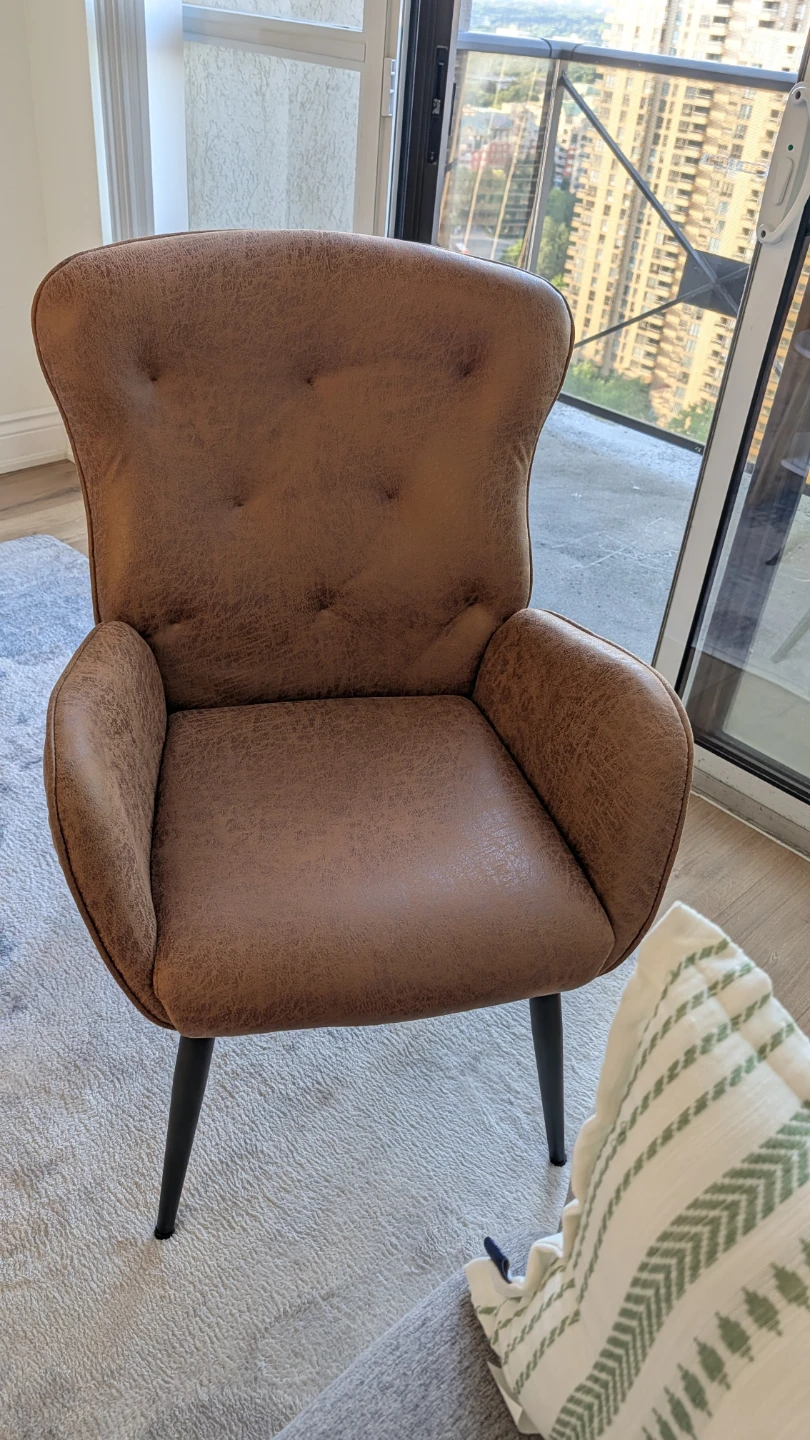 Modern Brown Faux Leather Accent Chair with Tufted Back