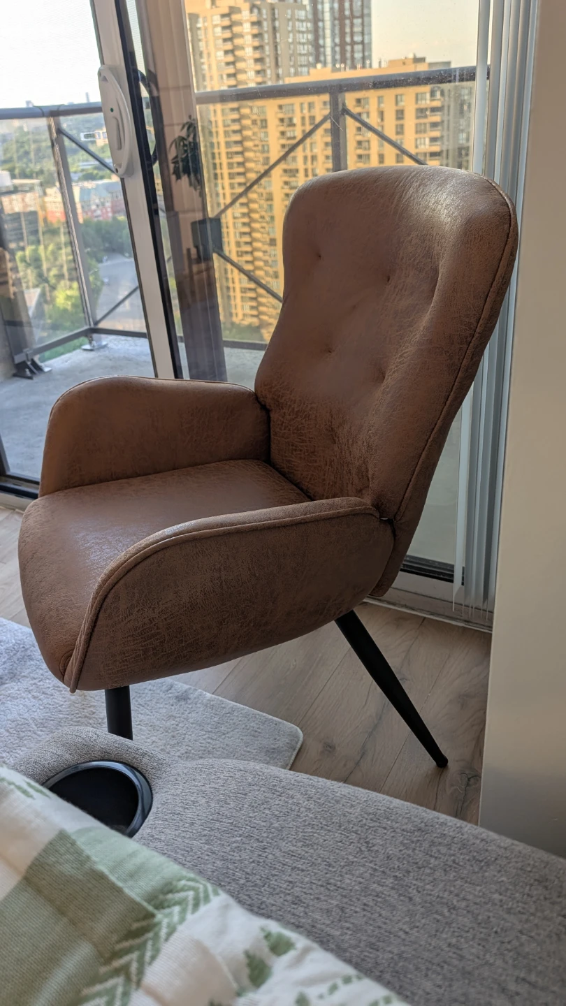 Modern Brown Faux Leather Accent Chair with Tufted Back - photo 2