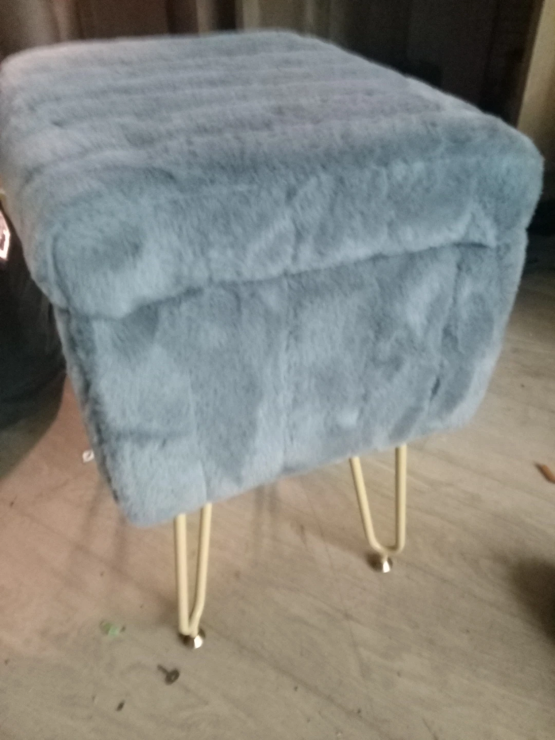 Grey Faux Fur Storage Ottoman