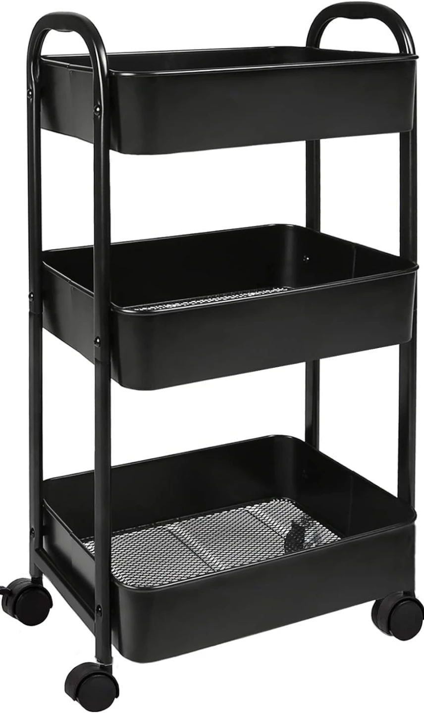 Black 3-Tier Rolling Storage Cart