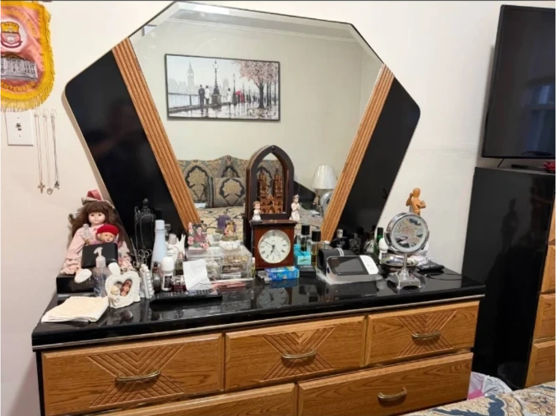 Vintage Wooden Dresser with Mirror