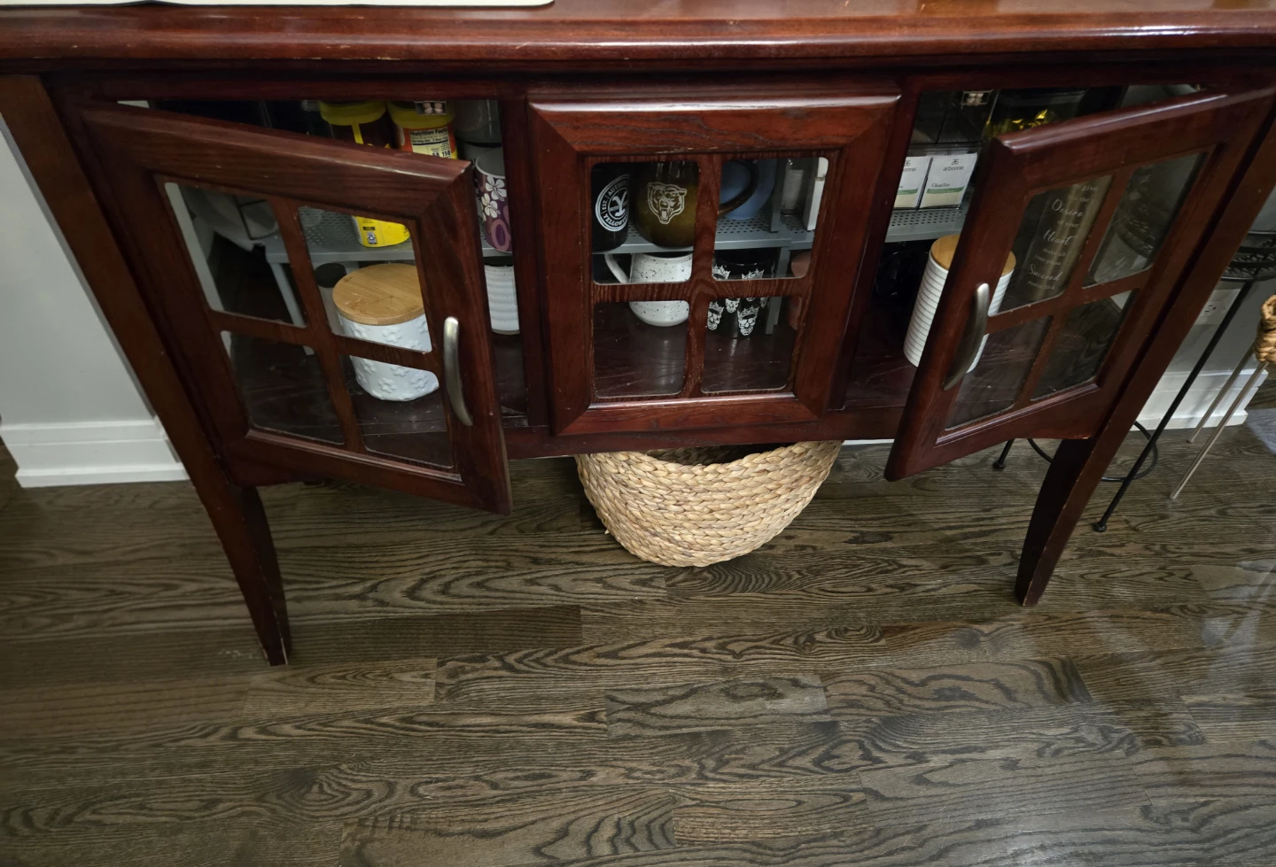 Dark Wood Console Table with Glass Doors - photo 2