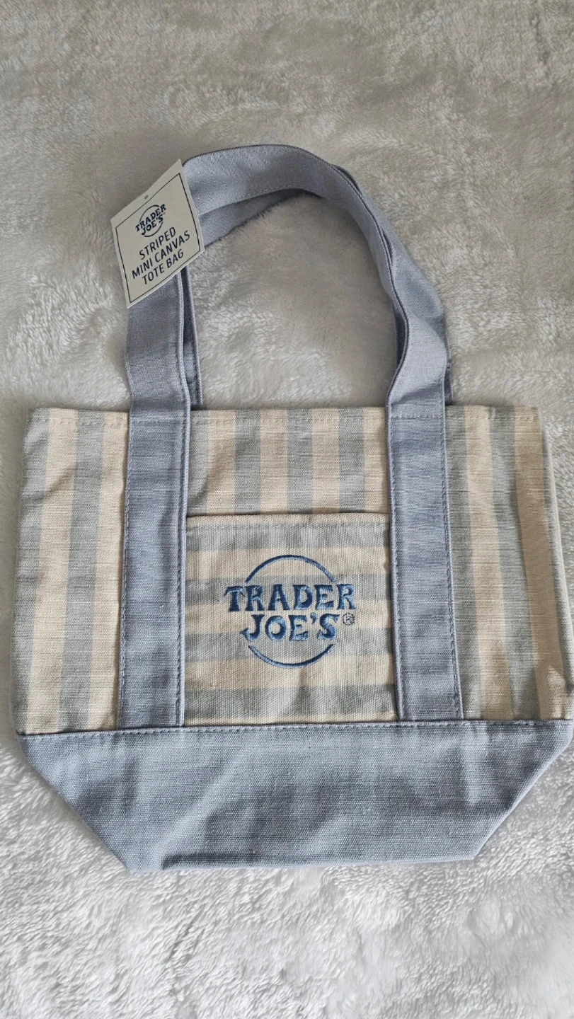 Trader Joe's Striped Mini Canvas Tote Bag (Blue) ⚽