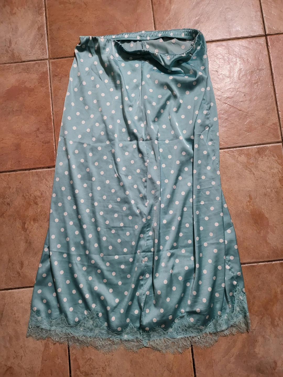 Teal polka dot skirt with lace