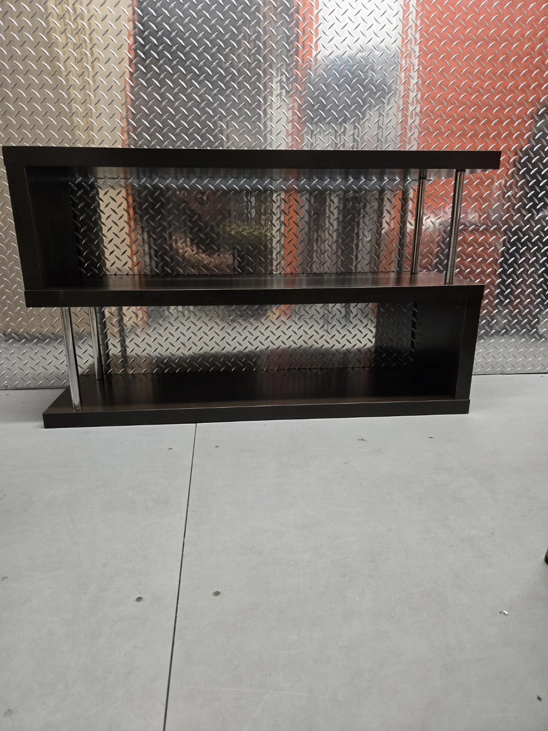 Modern Black-Brown S-Shape Console Table & Media Shelf Unit