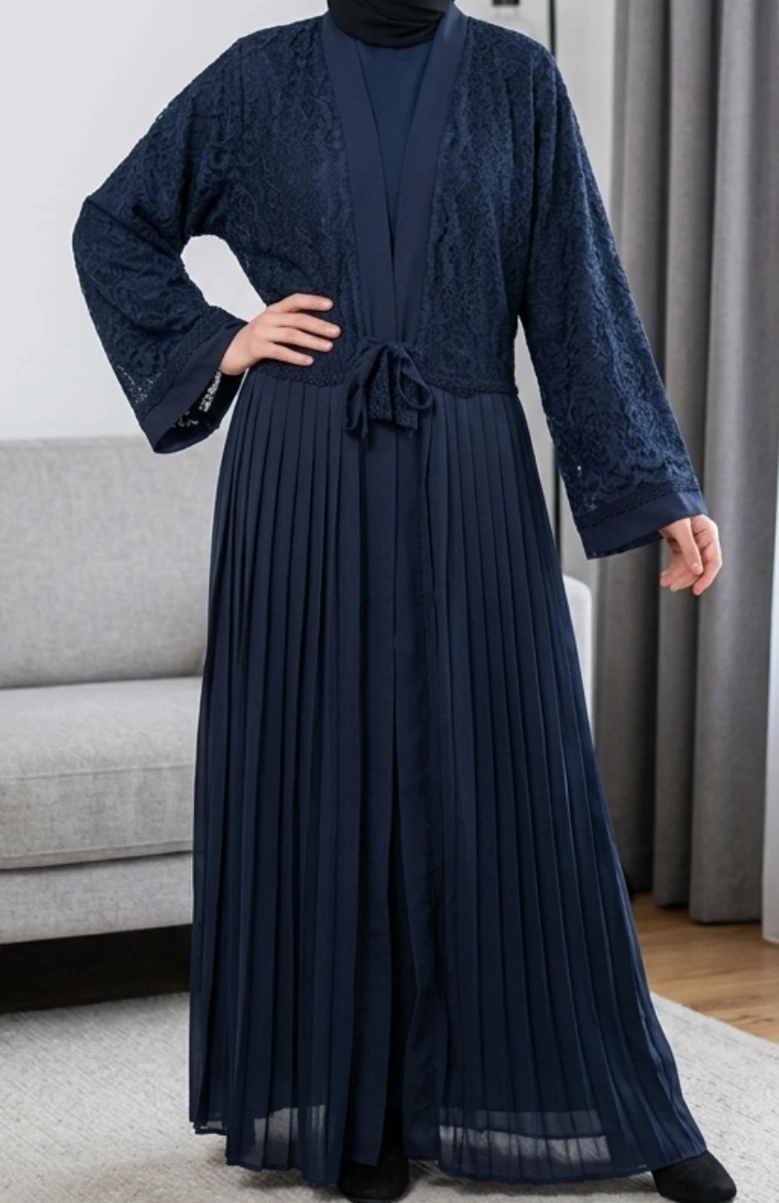 Navy Blue Lace Abaya Dress