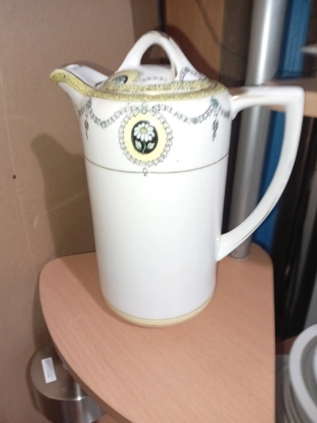 White Ceramic Pitcher with Floral Design