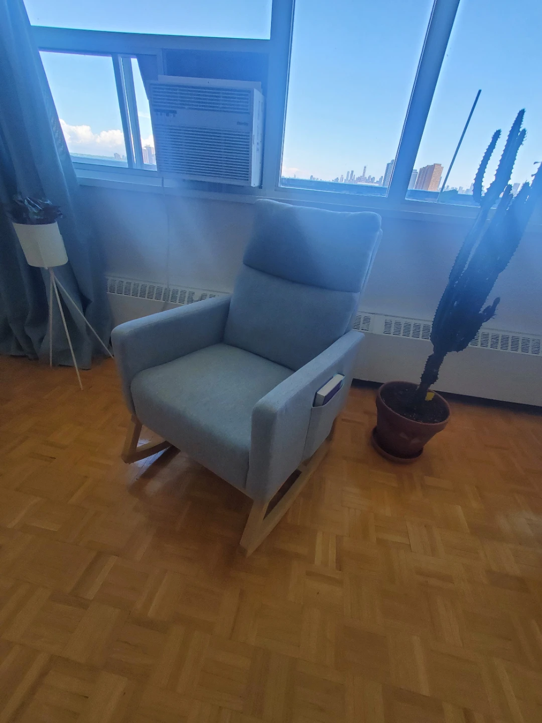 Grey Upholstered Rocking Chair with Side Pockets - photo 2