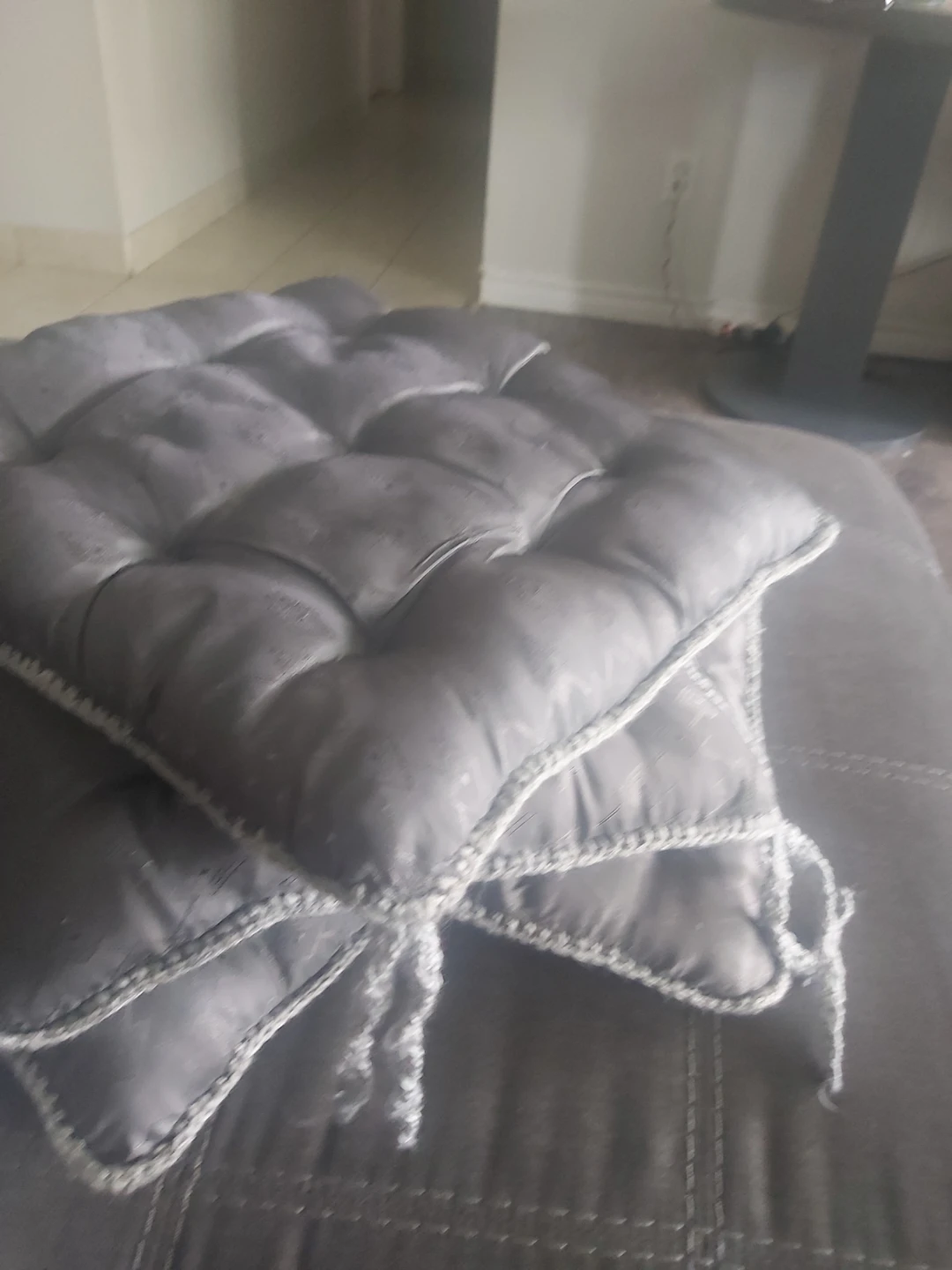 Grey Tufted Chair Cushions (Set of 2)