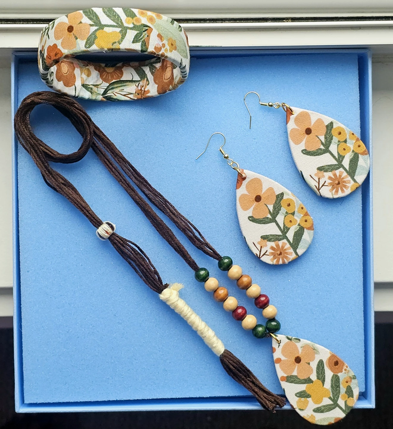 Fabric Floral Necklace, Earrings & Bracelet Set - photo 5