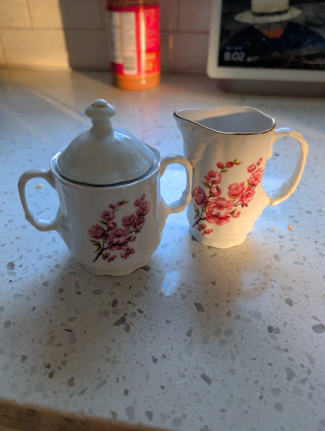 White Porcelain Tea Set with Pink Floral Design - photo 4