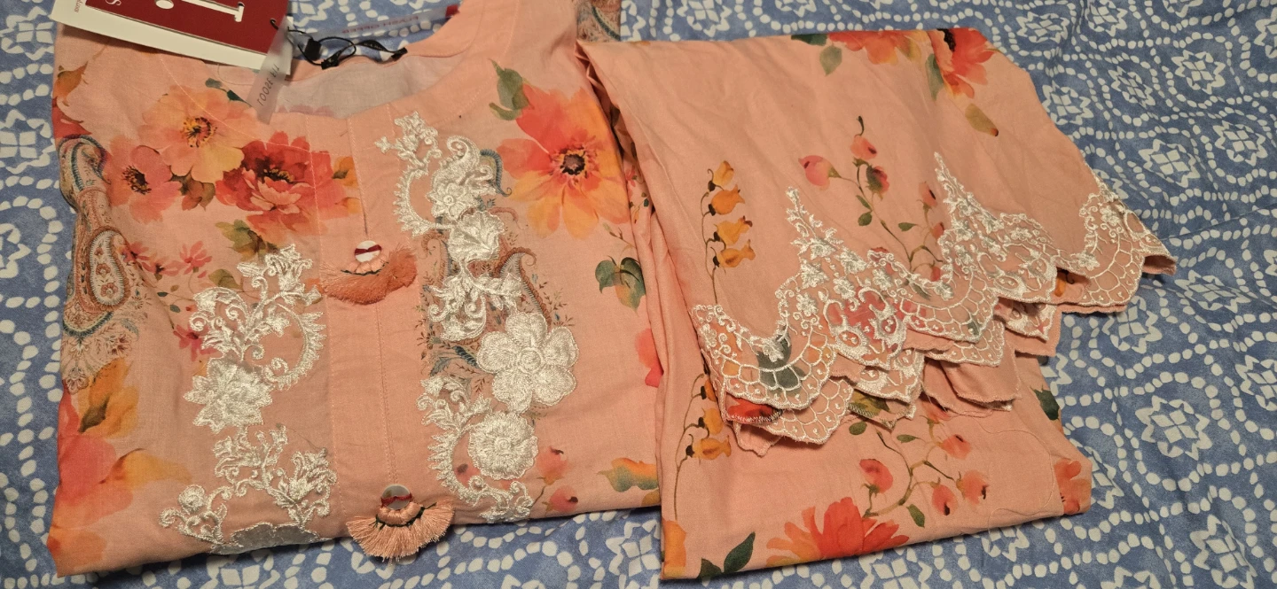 Women's Peach Floral Kurti and Pants Set