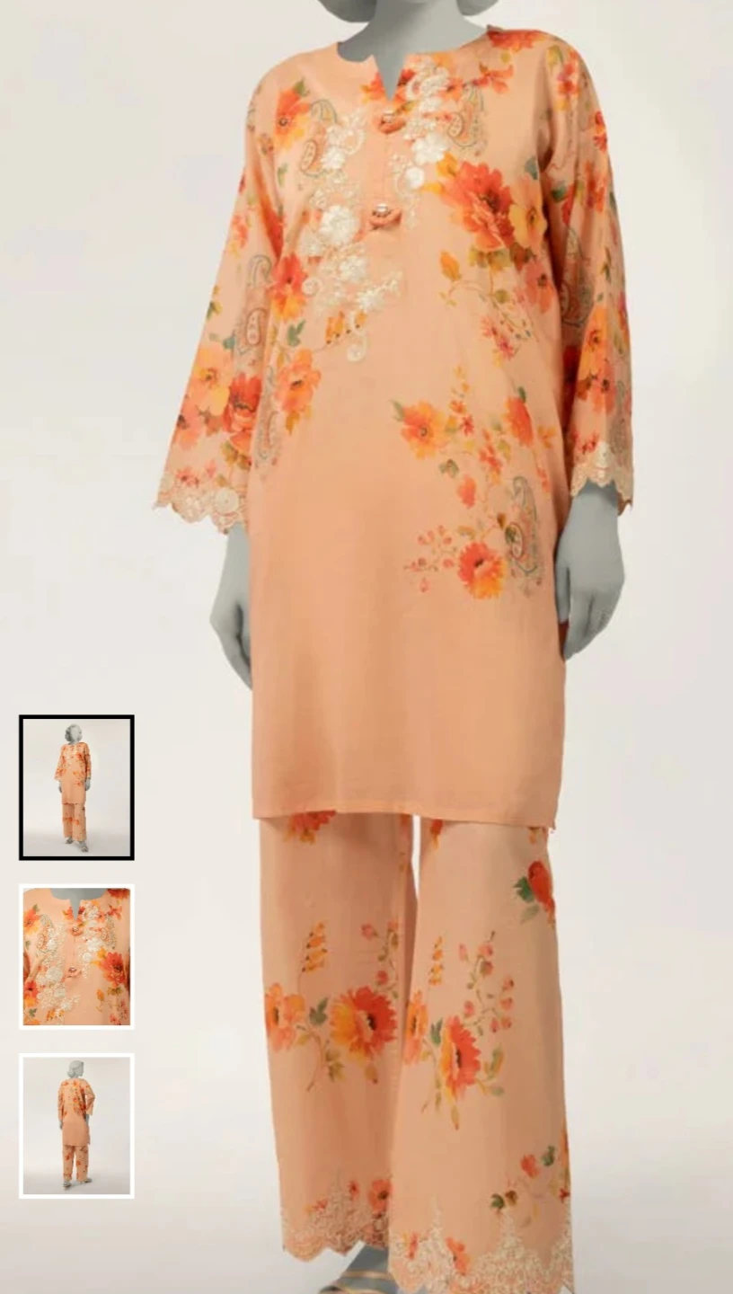 Women's Peach Floral Kurti and Pants Set - photo 2