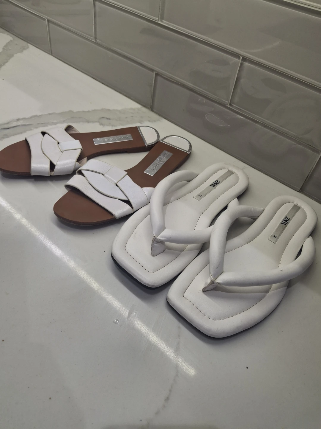 Zara White Slip-On Sandals and Flip-Flops - Size 37
