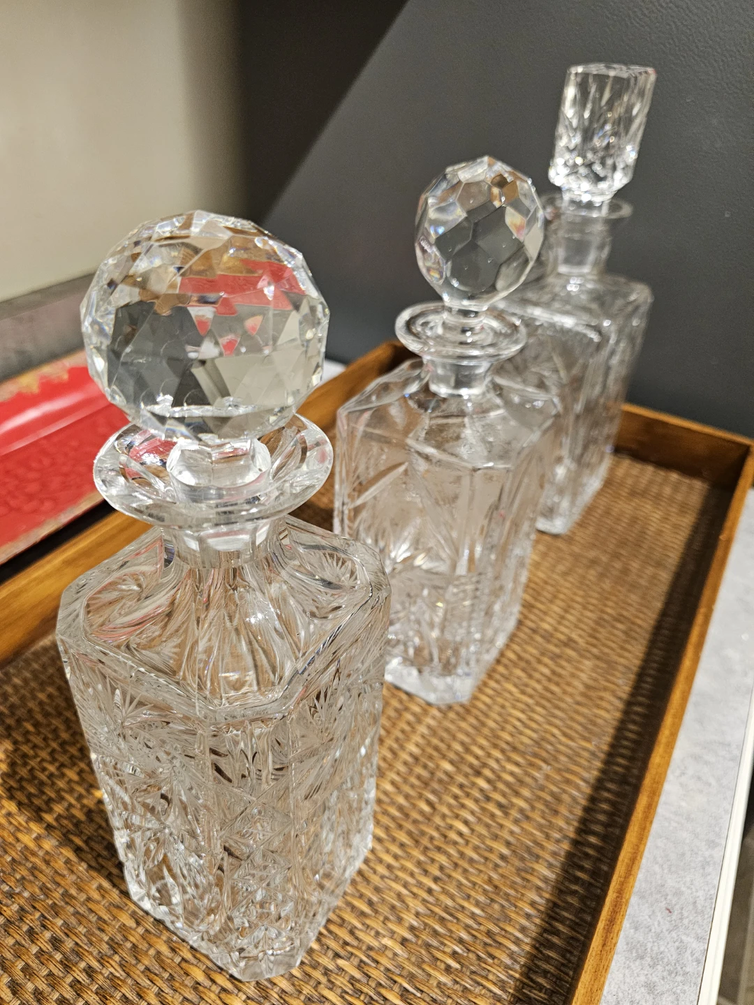 Set of 3 Crystal Cut Glass Decanters