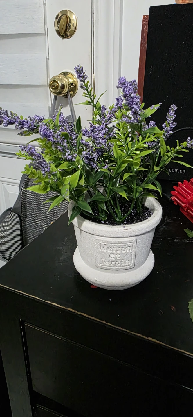 Artificial Lavender Plant in White Pot