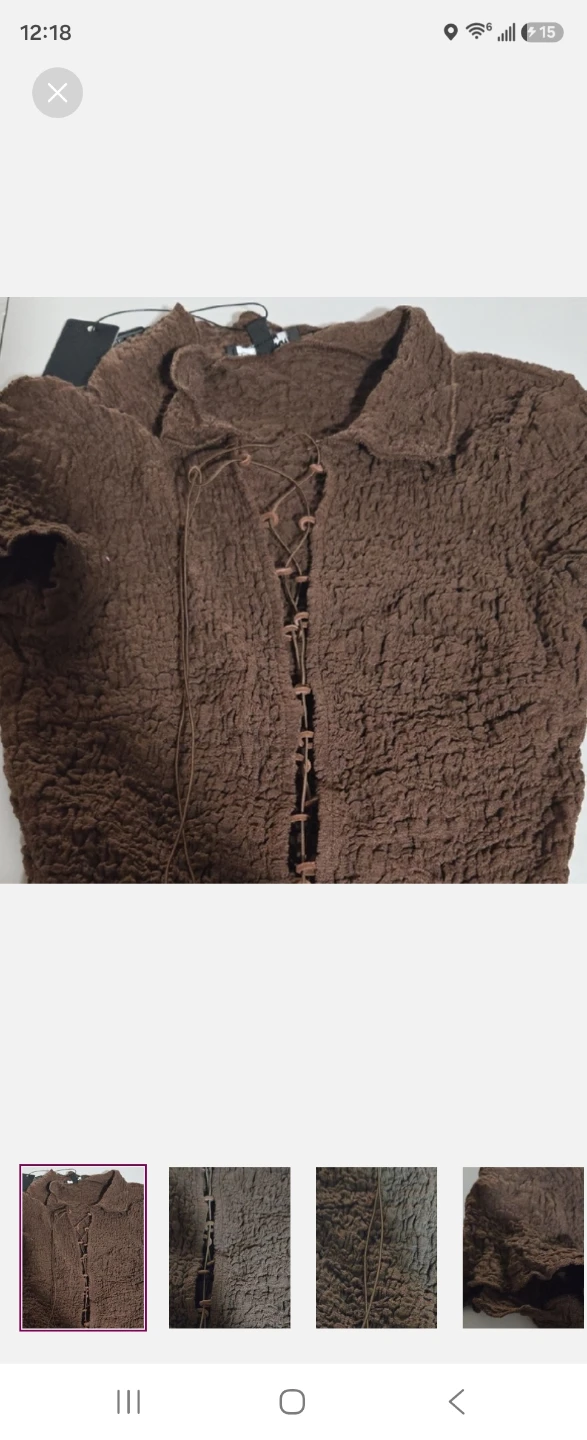 Brown Textured Lace-Up Collared Shirt - photo 2