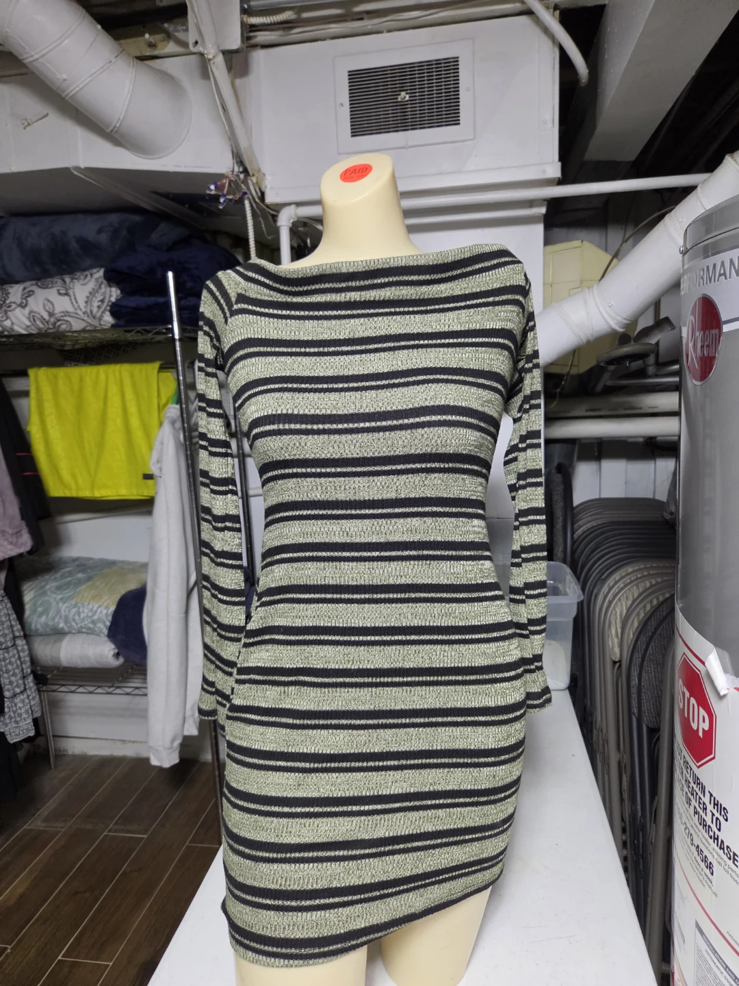 Windsor Striped Off-the-Shoulder Long Sleeve Dress