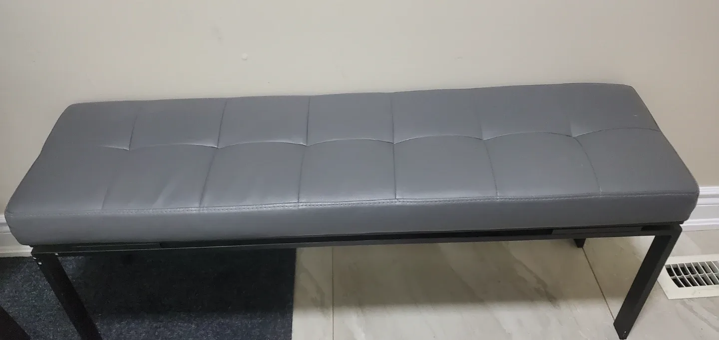 Grey Faux Leather Tufted Bench