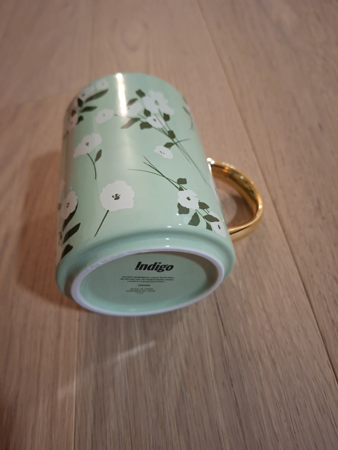 Indigo Floral Mug - Light Green with Gold Handle - photo 2