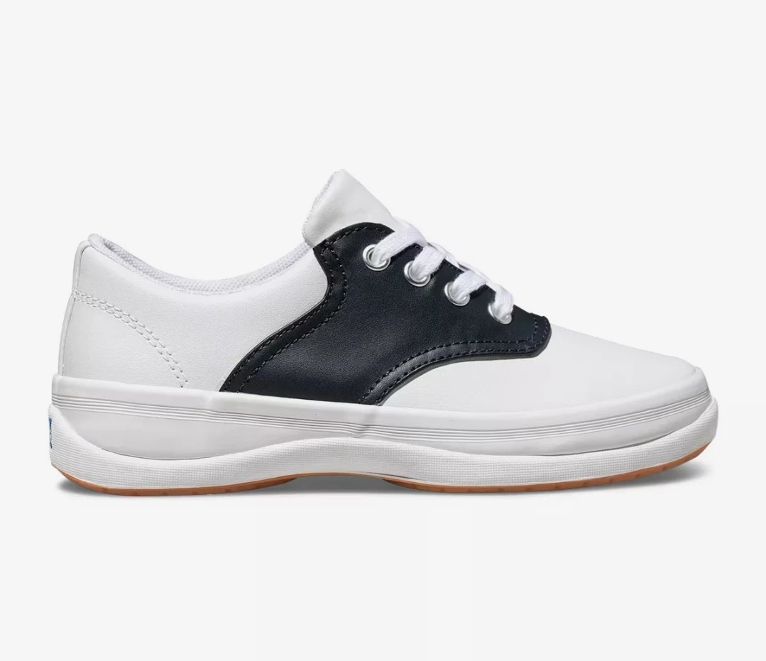 Keds Kids Shoes White/Navy Leather Lace-Up Sneakers