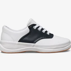 Keds Kids Saddle Shoes White/Navy Leather Lace-Up Sneakers