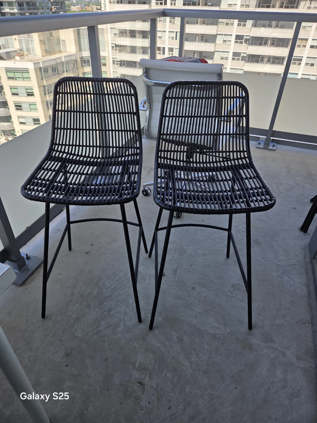 Pair of Black Woven Bar Stools