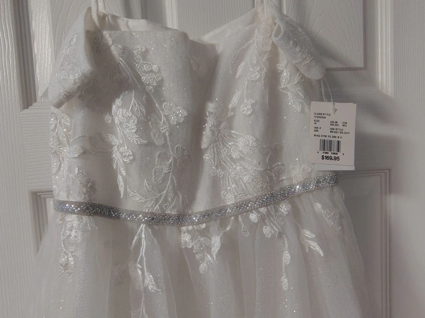 White Glittery Tulle Dress with Rhinestone Belt - photo 2