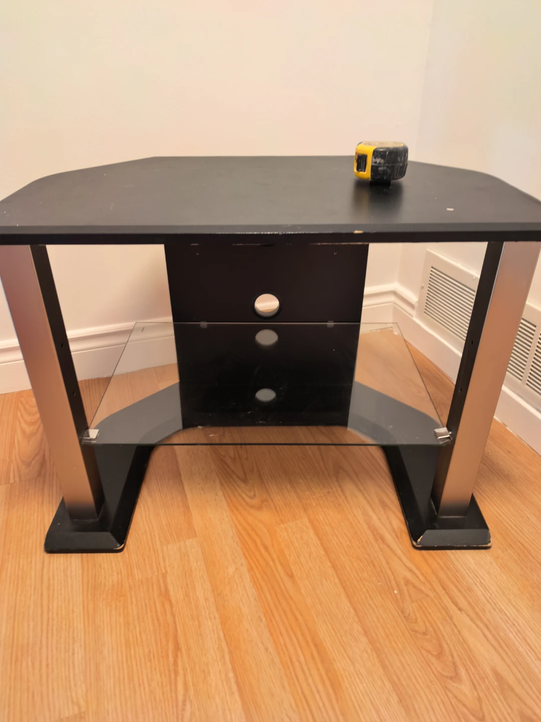 Black TV Stand with Glass Shelf
