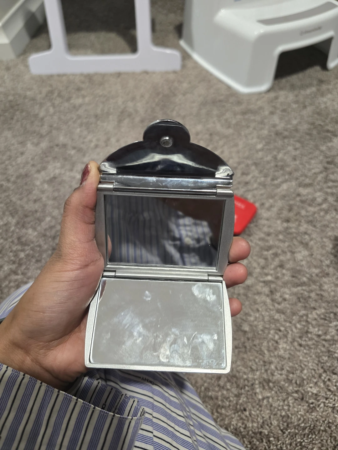 Silver Compact Mirror with Rhinestone Clasp - photo 2