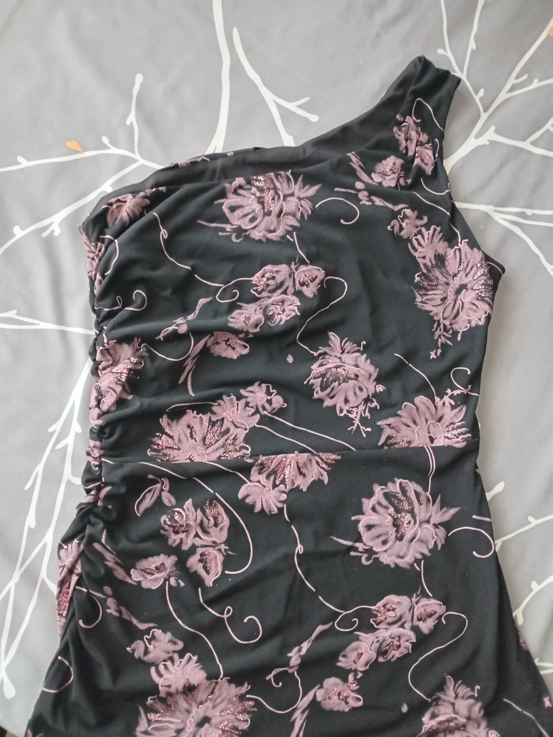 Black Floral One-Shoulder Dress