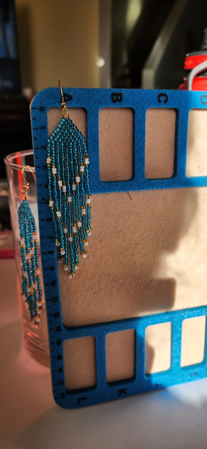 Teal Beaded Fringe Earrings