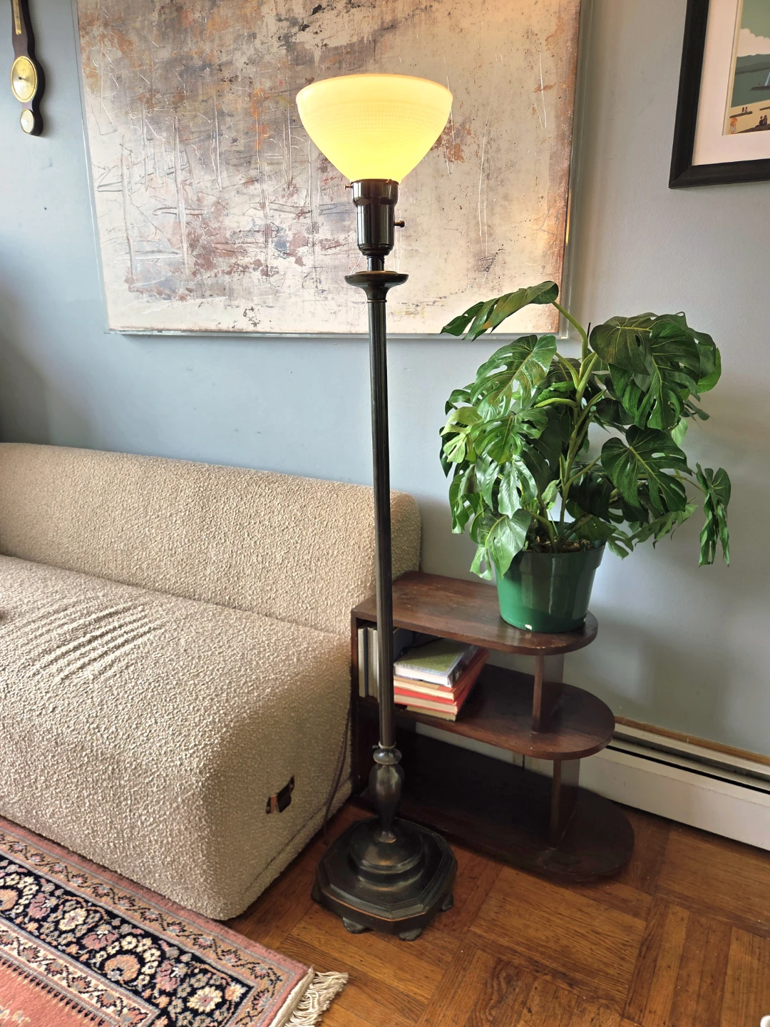 Vintage Milkglass Shade Torch Floor Lamp