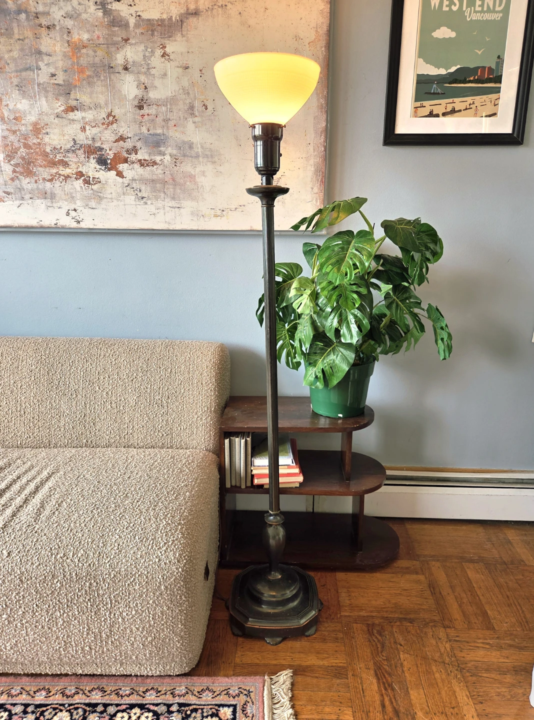 Vintage Milkglass Shade Torch Floor Lamp - photo 2