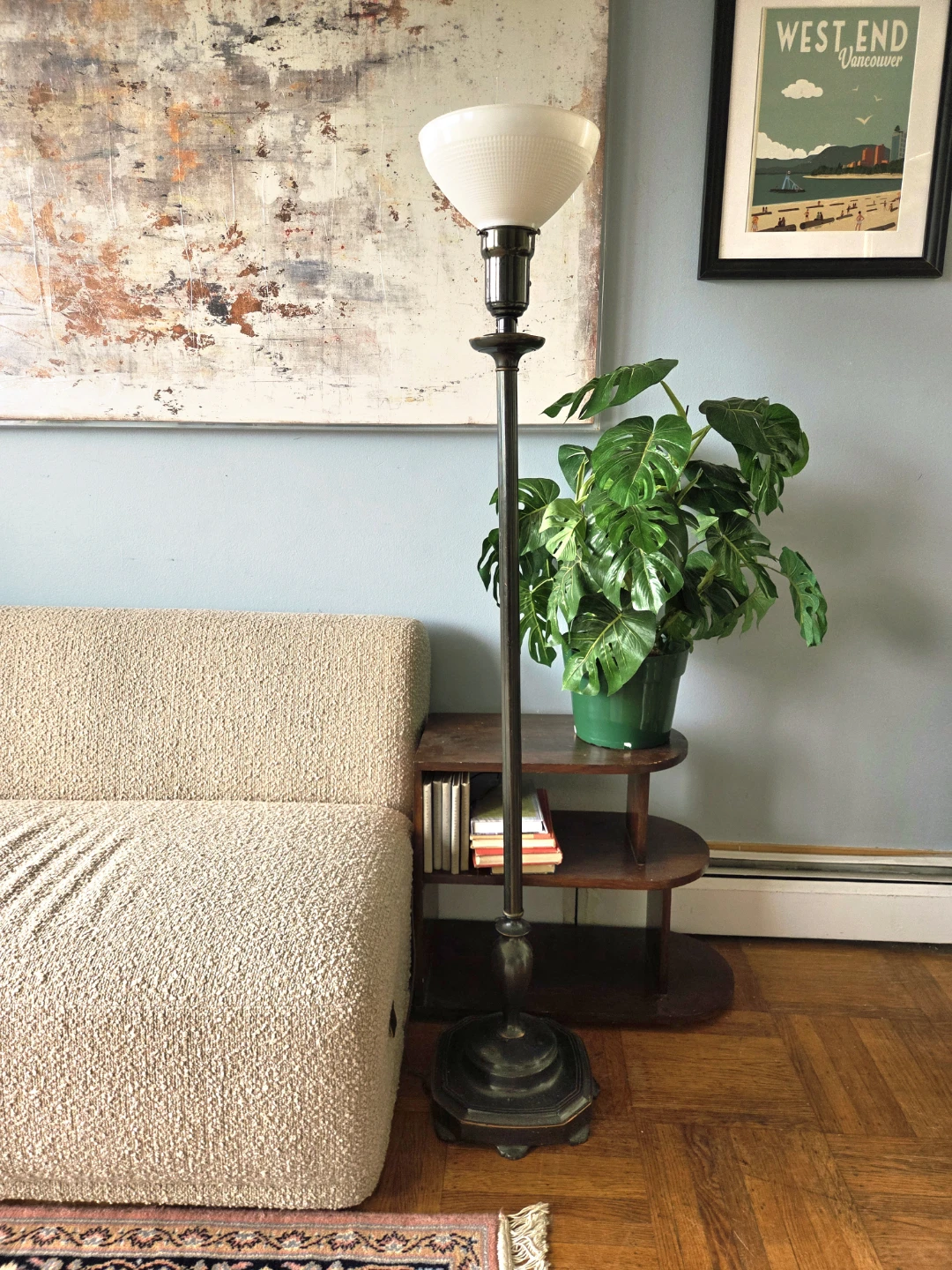 Vintage Milkglass Shade Torch Floor Lamp - photo 4