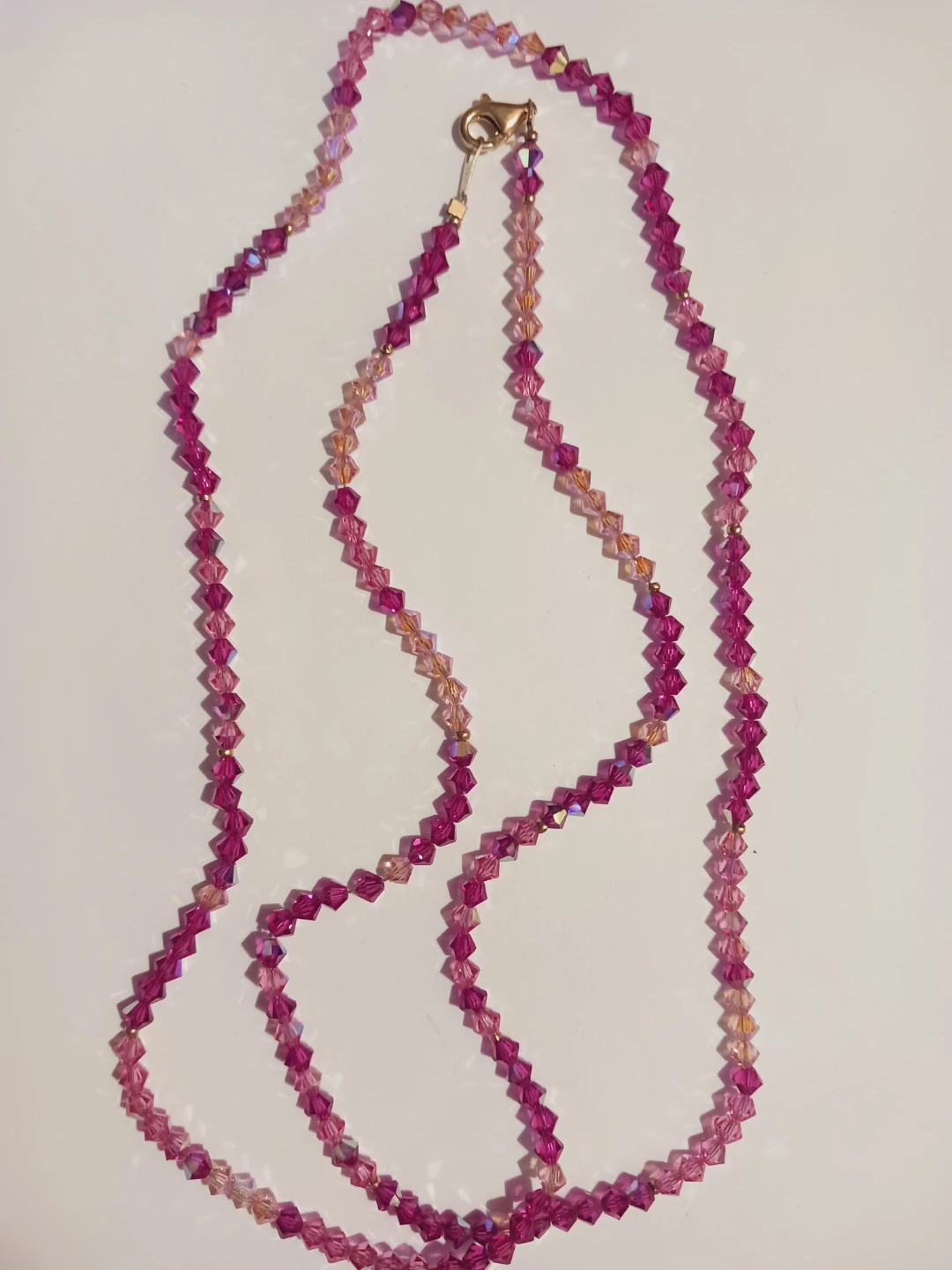 14K Gold Clasp Stamped Pink Crystal Beaded Necklace - photo 3