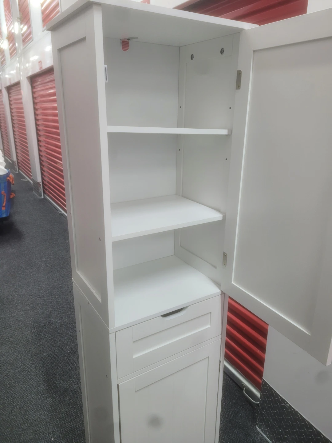 White Tall Storage Cabinet with Shelves and Drawer - photo 2
